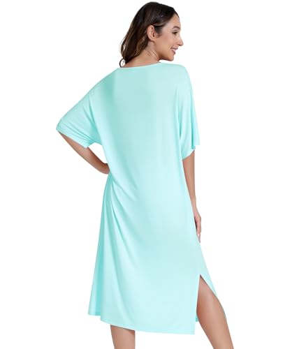 Image of NACHILA Women's Nightgowns-Viscose Made from Bamboo, Soft Sleepshirts Half Sleeve Nightshirt Cool Sleepdress with Pockets