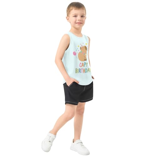 Birthday Party Cute Capybara Blue Boys Tank Top Sleeveless Quick Dry Athletic T-Shirts 3-10T4