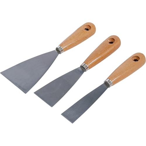 Set 3 Spatole in Acciaio Inox con Manico in Legno 25mm, 45mm, 70mm Spatole per Stucco, Raschietti per Carta da Parati, Intonaco, Finitura Utensili Professionali per Fai-da-Te e Decoratori 2385944