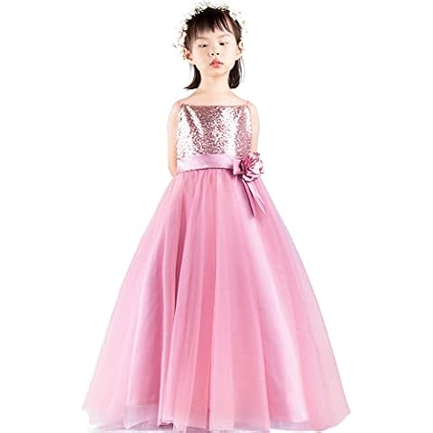 Modeway Girls' Pink Tulle Sequin Flower Girl Dresses for Weddings and Special Occasions (Pink,160) Cover