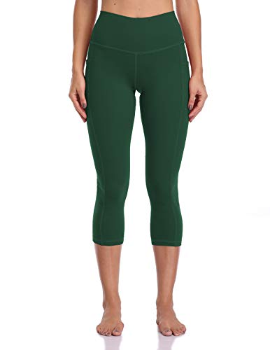 Colorfulkoala Cropped Leggings with Pockets for Women High Waisted 3/4 Capril Yoga Pants (L, Forest Green)