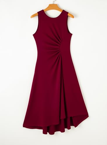 Image of Happy Sailed Women's Summer Dresses Sleeveless Ruched Waist A Line High Low Midi Cocktail Dress(Waist Tight,Please Size Up)