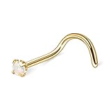 Ruifan 1PC 20G Gold Plated 316L Surgical Steel 2mm White Opal Nose Rings Studs Twist Screw Bend Ring Body Piercing Jewelry