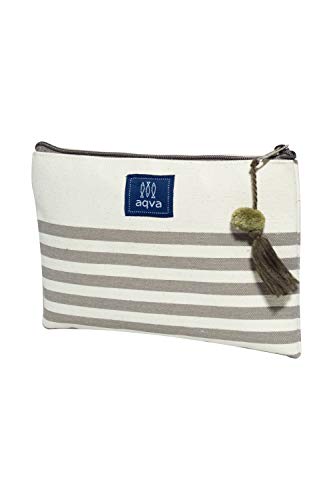 Image of AQVA Stripes Kraft Men's and Women's Printed Handmade, Eco Friendly Cotton Canvas Multi-Function Pouch -Set of 2