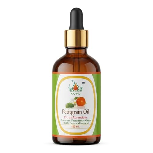 Image of KUNJ Petitgrain Essential Oil 100ml - Pure Steam Distilled Citrus aurantium Oil for Aromatherapy, Diffuser, Relaxation, Emotional Balance, Calm Mood, Stress Relief & Skin Care | 100% Natural