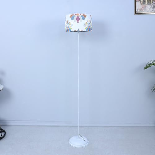Image of tu casa White Metal-Iron Base Foldable Floor Lamps with English Oak Print & Satin Shade for Bedroom, Living Room, Lounge, Office Area, Gifting Without Bulb for Home Decoration (Height - 57 inch)