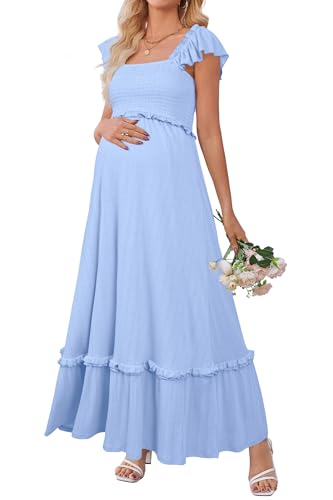 OUGES Mujer 2025 Verano Vestido Tranquilo Rüschenärmel Boho Maxi Vestido de Edad-XXL