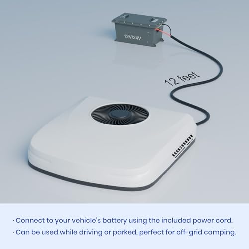 RV Air Conditioner, 12V 10000 BTU Rooftop Air Conditioner for RVs, Trucks, Vans, Campers, Tractor, Low Profile Quiet AC Unit, Battery Powered (w/heater)