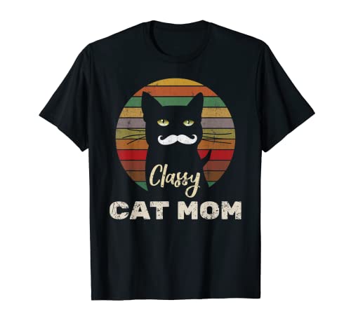 Gato 80s Estilo Vintage Sunset Retro Apagado Elegante Gato Mamá Camiseta