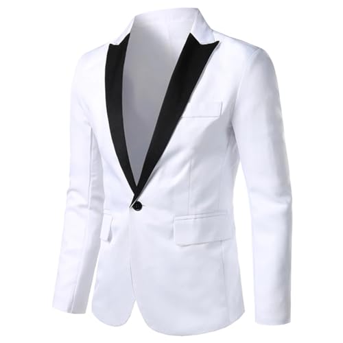 Men's Single Button Slim Fit Party Wedding Casual Black and White Solid Color Blazer2