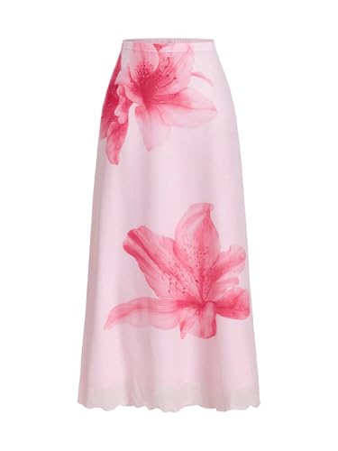 SOLY HUX Women's Plus Size Floral Mesh Midi Skirt Elastic High Waisted Vacation Going Out Skirts