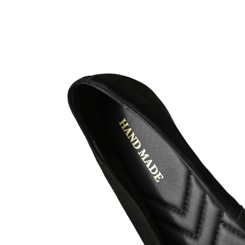 TinaCus Soft Suede Leather Handmade Metal Chain Stylish Cap Toe Women's Slip On Flat Shoes4