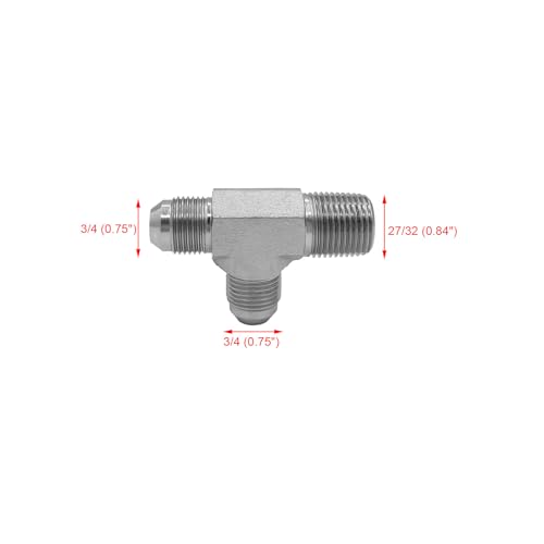 Image of (2-PACK) 2605-08-08-08 Hydraulic Adapter Fitting 1 /2 inch Male JIC 37(3 /4 inch-16 SAE) x 1 /2 inch Male (1 /2 inch-14 NPTF) x 1 /2 inch Male JIC 37(3 /4 inch-16 SAE) Street Tee Pipe Carbon Steel