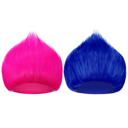 Image of Geyoga 2 Pcs Funny Wig Crazy Hair for Halloween Party,Royal Blue, Rose Red | Funny Colorful Wig Adults Use, Unisex Funky Hairband, Halloween Mardi Gras Cosplay Costume Party Accessories