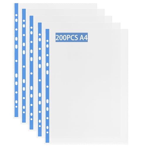 Lot de 100 pochettes perforées transparentes A4 pour classeurs à anneaux et classeurs à levier Lot de 100 pochettes perforées transparentes A4 pour classeurs à anneaux et classeurs à levier