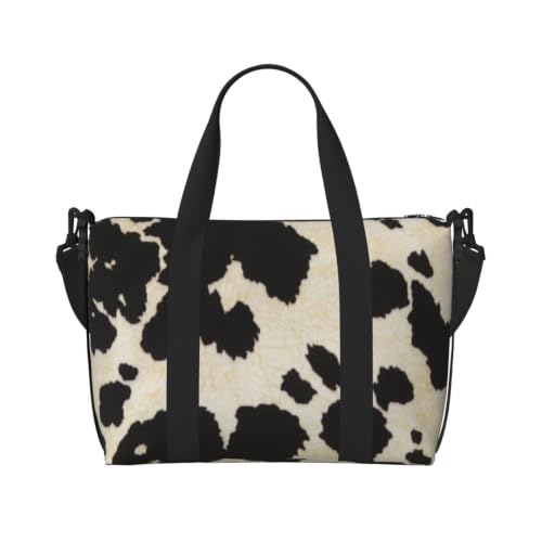 Sac de voyage en cuir de vache noir et blanc style tigre chic
