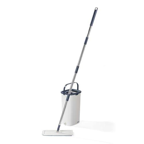 Beldray Juego de fregona Plana y Cubo de Limpieza Profunda: Cubo de fregona de 4 litros con 2 Compartimentos para remojar/escurrir y Quitar la Suciedad, 2 Cabezales de Microfibra Lavables a máquina