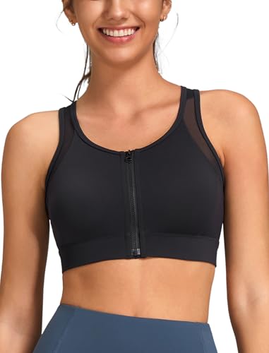 Yvette Front Zip Sports Bras for Women High Impact Mesh Racerback Full Support Sports Bra Plus Size for Running
