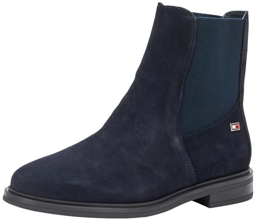 Tommy Hilfiger Botines Chelsea Mujer Boots Flag Suede Planos, Azul (Space Blue), 36 EU