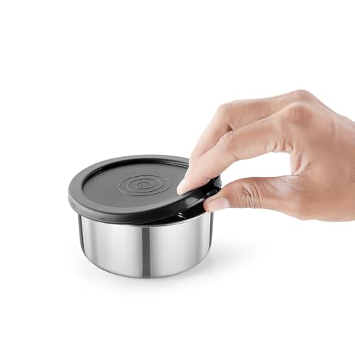 Image of Go24 pexpo Marvel-3 Stainless Steel Meal Box with 3 Containers (2 * 280ml & 430ml), 1 Spoon & Bag - Grey & Black|BPA Free Lid | Leak Proof | Lunch Box for Office Men and Women
