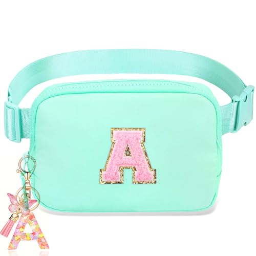 Image of Birthday Gifts for Teenager Girls Kids - Personalized Belt Bag for Girls Women Fashion Waist Packs Trendy Travel Fanny Pack Crossbody Bags with with Initial Letter Patch Cute Stuff Mint Green A