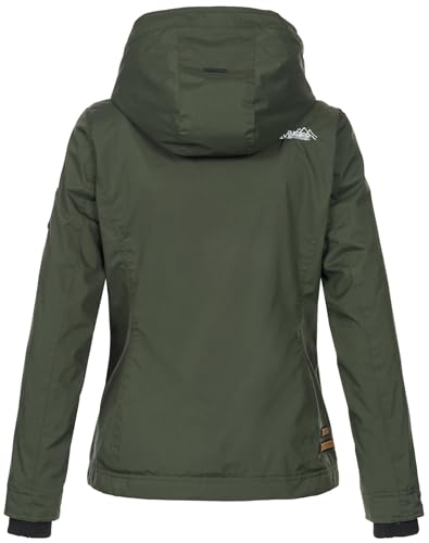 MARIKOO Designer Damen Übergangs Jacke leicht gefüttert Kapuze kurz B659 [B659-Erdbeer-Olive-Gr.XL]