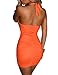 Women's Sexy Ruched Bodycon Halter Criss Cross Cut Out Backless Mini Club Party Dresses, Small, Orange