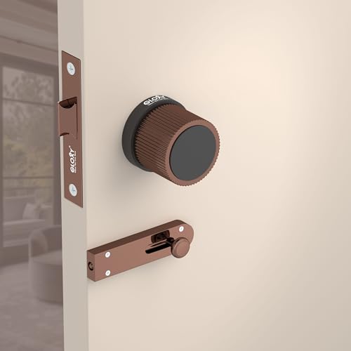 Image of Gloxy Brass Door knob Lock for Keyless Pull Door Lock for Balcony, Door Set with Keys for Bathroom, Kitchen, Office | Rose Gold & Black Finish (2 Years Warranty, Pack of 1)