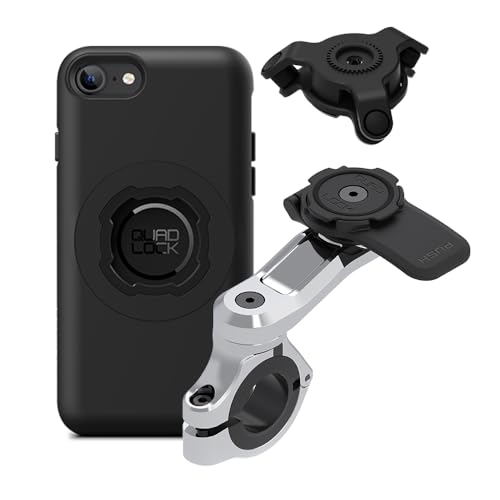Image of Quad Lock Motorcycle Handlebar Phone Mount PRO Chrome with Vibration Dampener and MAG Phone Case for iPhone SE (3rd / 2nd Gen) & 8 /7