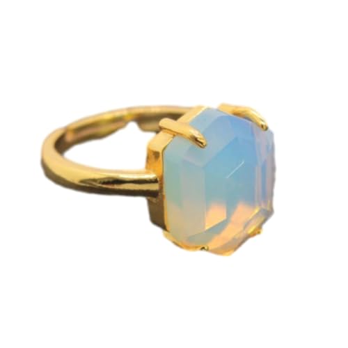 Bague Ajustable à facettes hexagonales en Pierre de Cristal Agate Noire Turquoise Blanche personnalité Classique Bijoux à Main Unisexe Bague d'été...
