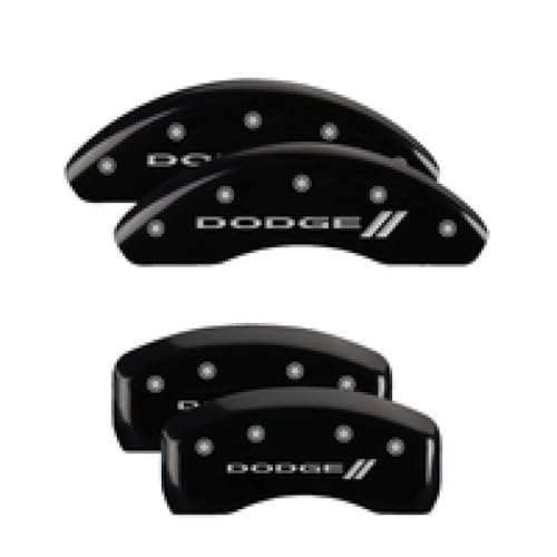 Image of MGP Caliper Covers - Brake Caliper Covers for 2011-2023 Dodge Challenger & 2011-2023 Dodge Charger (Requires Dual Piston Front Caliper) Front and Rear Set - Engraved DODGE / / Logo (Black)
