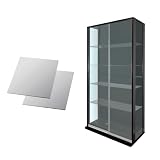 地球家具 引き戸コレクションケース スラリス SLALIS 本体 背面ミラーセット ハイタイプ 側面ガラス 幅90cm 高さ180cm ガラスケース ディスプレイラック フィギュア ケース ※LEDユニットは別売です (ブラック、ハイタイプ 本体+背面ミラーセット、奥行き38cm)