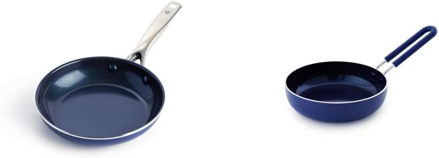 ECTY BLUE DIAMOND Cookware Ceramic Nonstick Frying Pan, 8 inch New Version & Cookware Healthy Ceramic Nonstick Mini Egg Pan, Blue