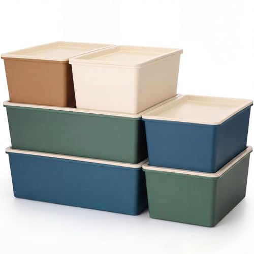 Menkxi 6 Pcs Large and Small Plastic Storage Bins with