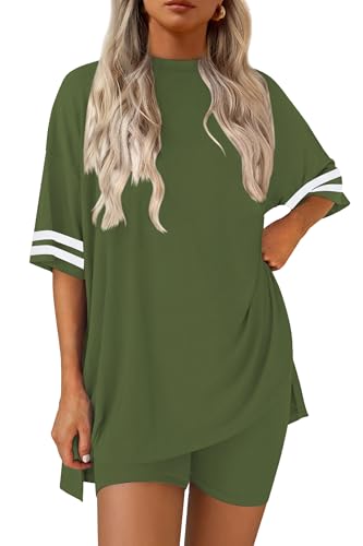 Image of Ekouaer Womens Pajamas Casual 2 Piece Short Sleeve Biker Shorts Lounge Set