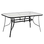Panana 150cm Garden Dining Table with Tempered Glass Top & Parasol Hole, Outdoor Patio Table, Metal Frame Rectangle Table for Garden, Patio, Balcony & Conservatory