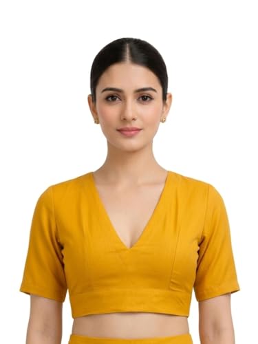 Image of Thevasa Women's Everyday Divine Depth V Neck Half Sleeves Blouse