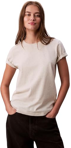 Calvin Klein Donna T-Shirt Maniche Corte Archive Jersey Tee con Scollo Rotondo, Beige (Vanila Heather), XS