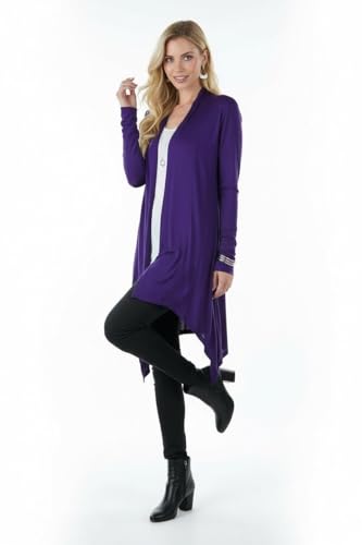 Image of ToBeInStyle Womens Open Front Long Sleeve Lightweight Asymmetrical Draped Cardigan with Side Pockets