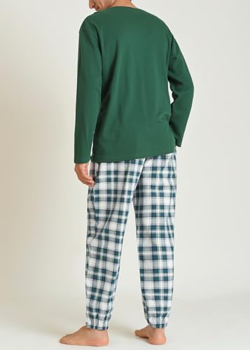 Latuza Men's Cotton Pajama Set Long Sleeve Henley Top Flannel Pants with Pockets3