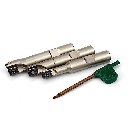 Image of OSCARBIDE Indexable End Mill Set,1 /2 inch Shank Square Shoulder, Nickel Plated,3-Piece (3 /8 inch, 1 /2 inch, 5 /8 inch Cutting Dia), 3 inch Length, 90, with APKT1003 Carbide Inserts