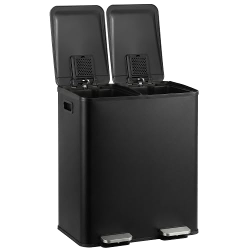 SUPER DEAL Kitchen Trash Can 13.2 Gallon Dual Stainless Steel Garbage and Recycling Can