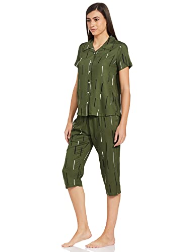 Image of Longies Women's Rayon Capri Nigh Suit Regular Set (LGRCSSYV001 Dark Green029 XL)