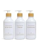 Marie Madeleine Set de 3 Botes para Gel y champú rellenables baño 500 ml,...