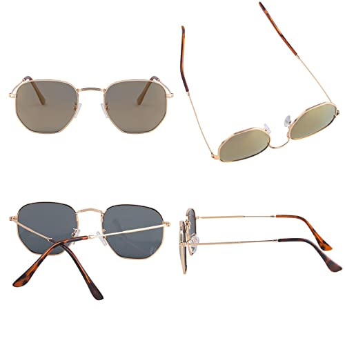 Image of Hipster Hexagonal Polarized Sunglasses Men Women Geometric Square Small Vintage Metal Frame Retro Shade Glasses