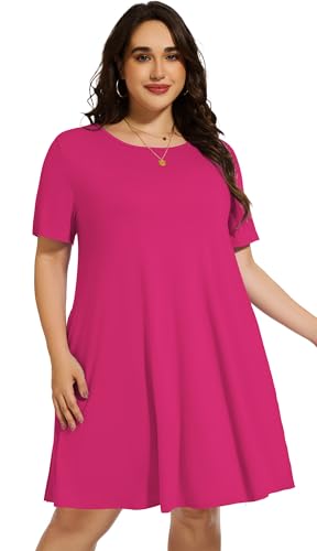 Image of elescat Plus Size Summer Dresses for Women Casual Short Sleeve Pockets Loose Oversized T Shirt Sundress 2026