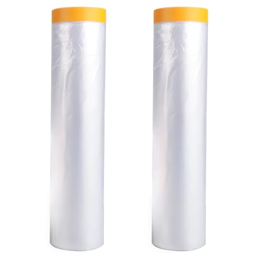 Image of OULIGET Taped Masking Film,Plastic Dust Proof Paint Protective Film,Waterproof Transparent Masking Film and Tape, Paint Masking Film for Furniture Wall Car Carpet,14 X 65 Feet X 2 Rolls