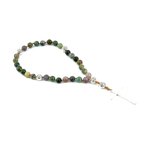 KIKILA Handmade 8mm Anglican Prayer Beads Rosary Natural Stone Beads with Cross Custom Rosary (India Agate)