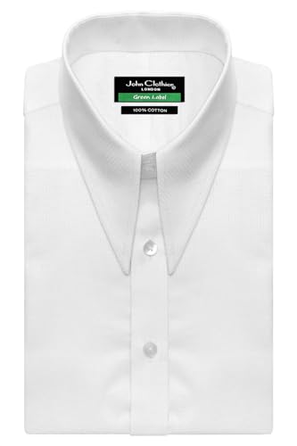 John Clothier Men’s White Dress Shirt Self Design 100% Cotton Long Sleeve Spear Collar Classic Fit 1900's Vintage Fashion