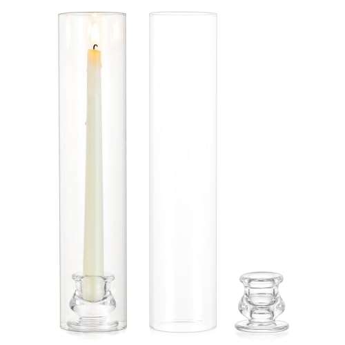 Inweder Glass Hurricane Candle Holder: Candlestick Holders for Christmas Wedding Table Centrepiece Cylinder Glass Taper Candle Holder for Party Event Home Decor (Transparent